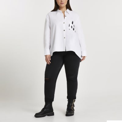 Plus white contrast back print shirt