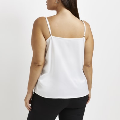 Plus white cowl neck cami top