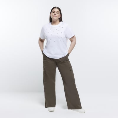 Plus white diamante detail t-shirt