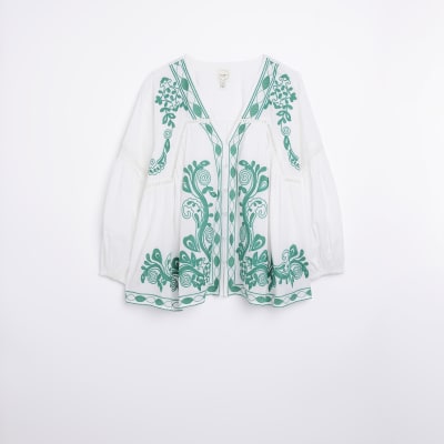 Plus White Embroidered Smock Top River Island