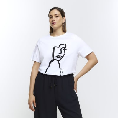 Plus white face graphic t-shirt | River Island