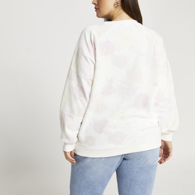 Plus white floral 'Chanceux' sweatshirt