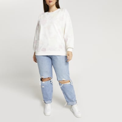 Plus white floral 'Chanceux' sweatshirt