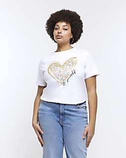 Plus white floral heart t-shirt