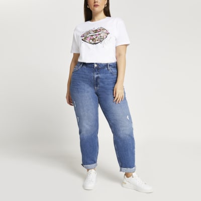 Plus white floral lips t-shirt