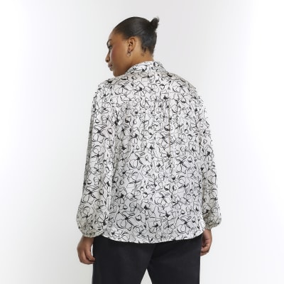Plus white floral long sleeve blouse River Island