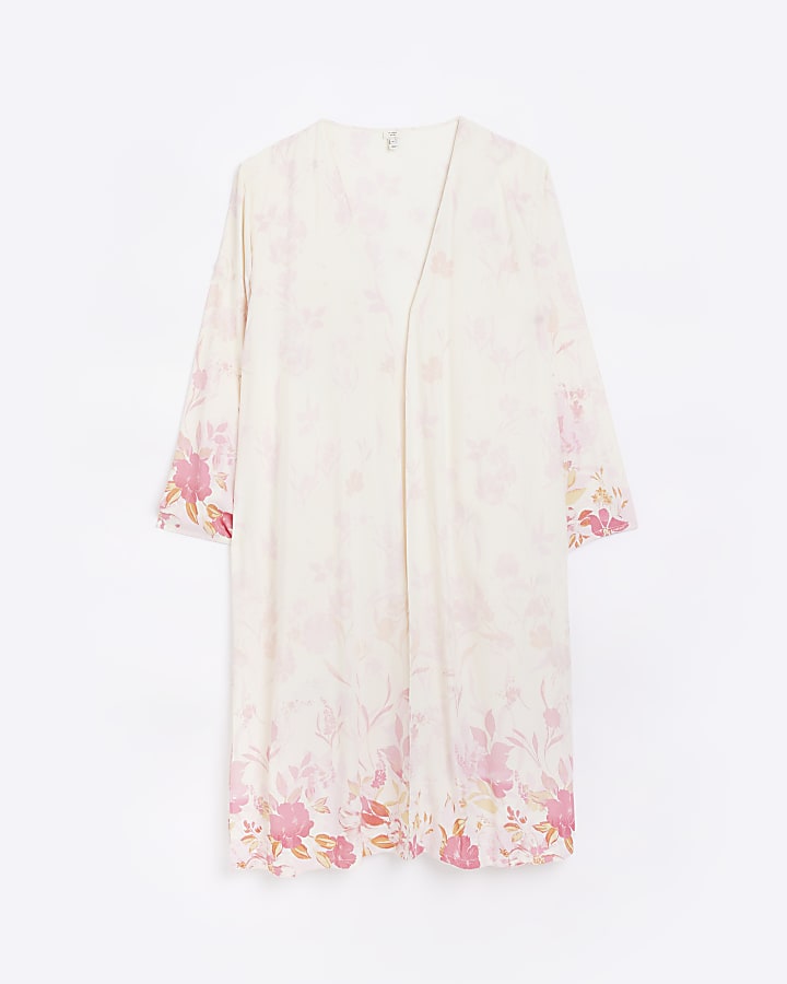 Plus white floral longline kimono