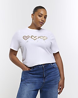Plus white heart print t-shirt