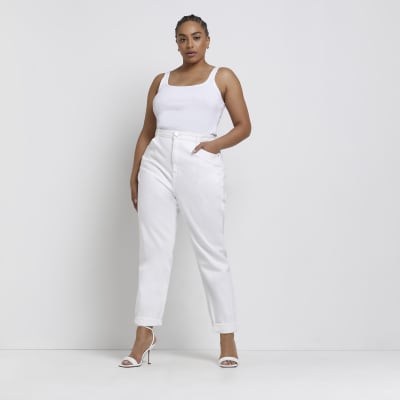 Plus white high waisted mom jeans | River Island