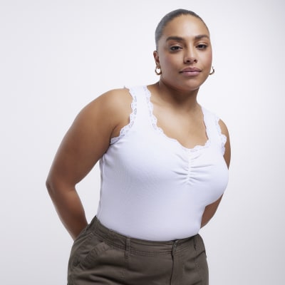 Plus white lace trim vest River Island