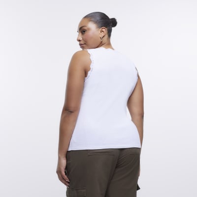 Plus white lace trim vest