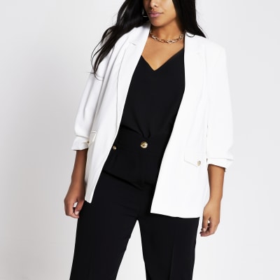 white ruched blazer