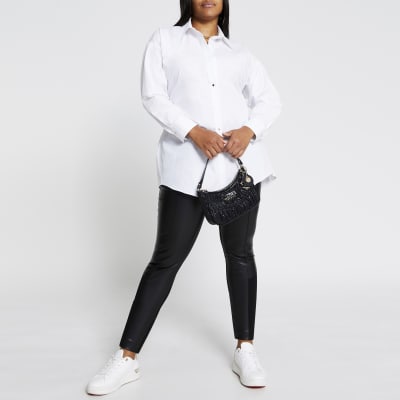 Plus white long sleeve open back shirt