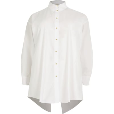 Plus white long sleeve open back shirt