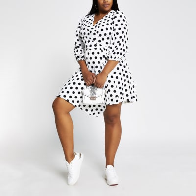 white long sleeve polka dot dress