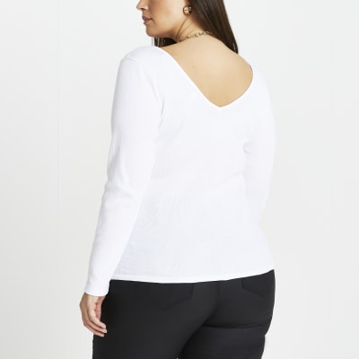 Plus white long sleeve wide neck top
