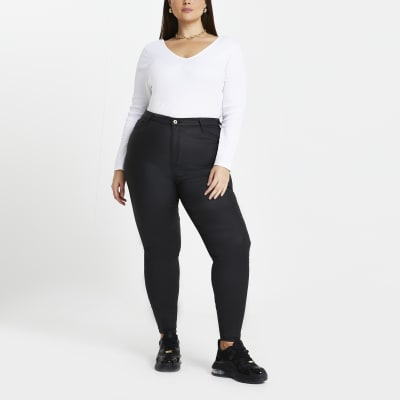 Plus white long sleeve wide neck top