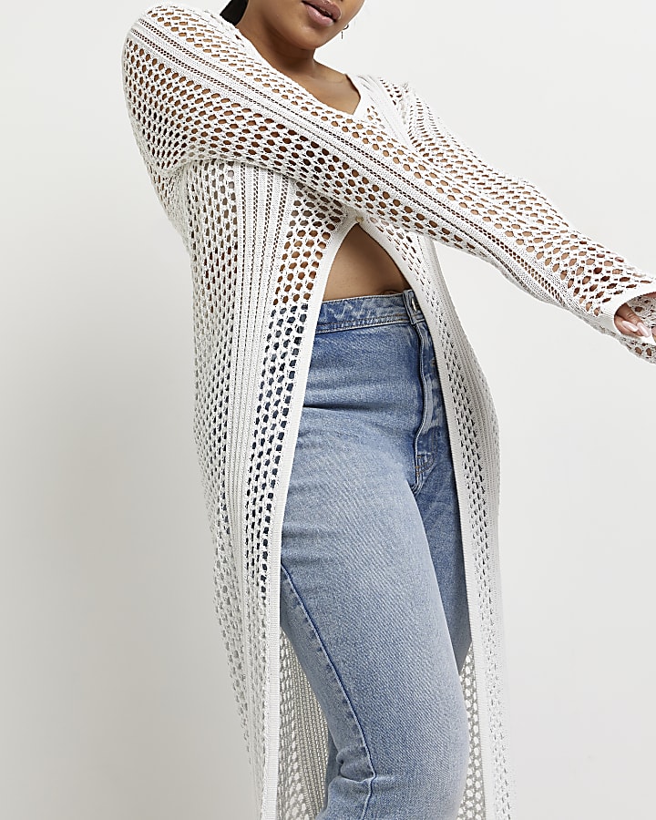 Plus white longline knitted cardigan