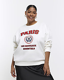 Plus white paris graphic sweatershirt
