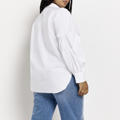 Plus white poplin long sleeve shirt