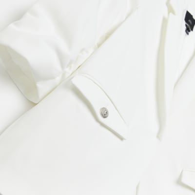Plus white ruched sleeve blazer