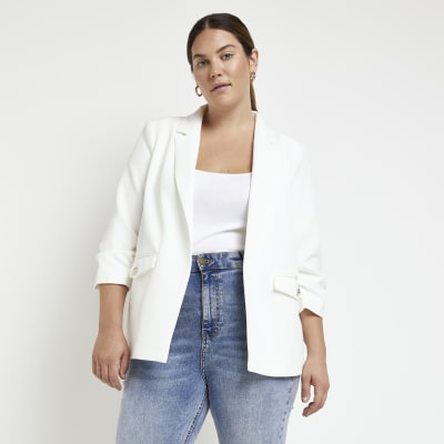 White ruched sleeve discount blazer