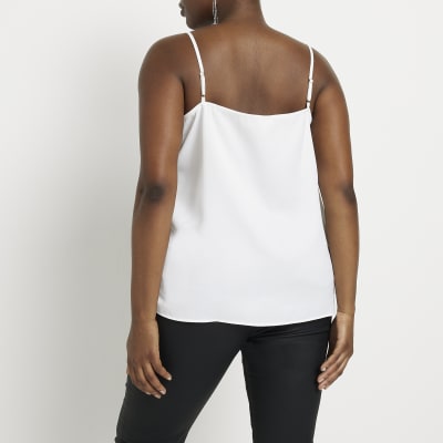 Plus white satin cowl neck cami top