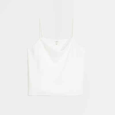 Plus white satin cowl neck cami top