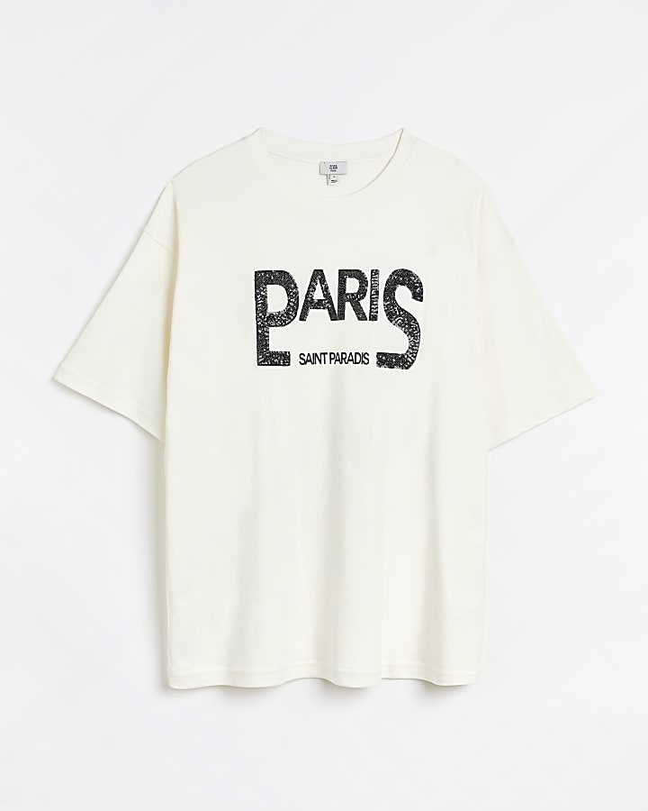 Plus white sequin paris graphic t-shirt