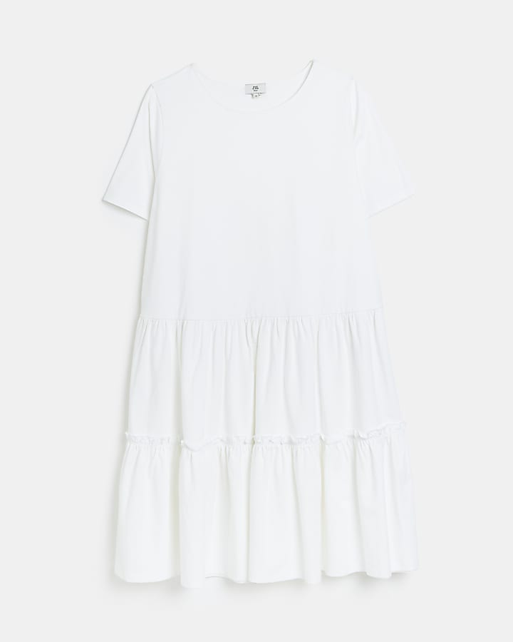 Plus white short sleeve mini t-shirt dress