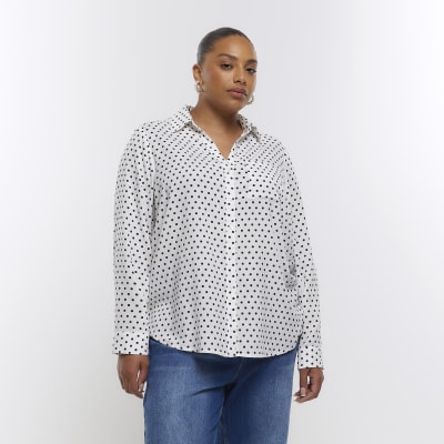 Plus white spot open neck shirt | River Island