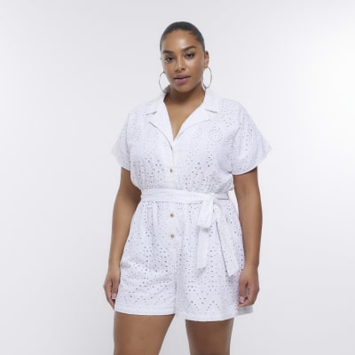 Plus white utility playsuit