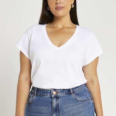  Rpvati Womens White Tee Shirt Plain Plus Size Tops