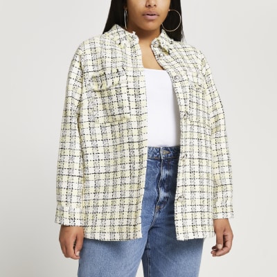Plus yellow boucle shacket River Island