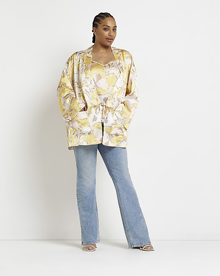Plus yellow floral satin cover up