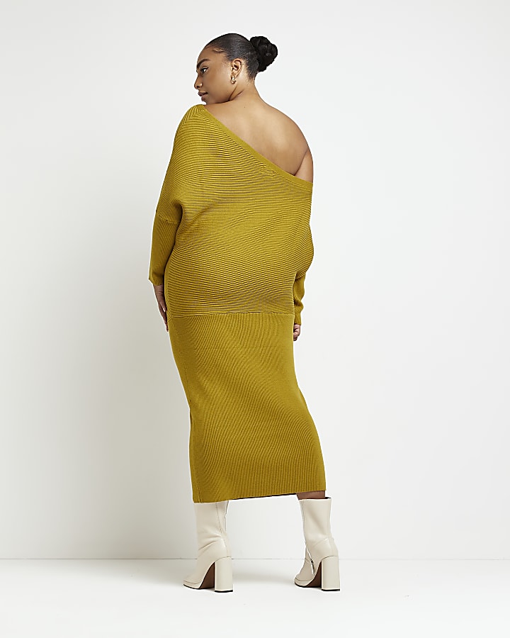 Plus yellow knit midi dress