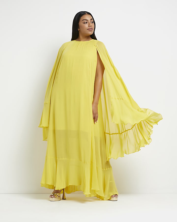 Plus yellow layered maxi dress