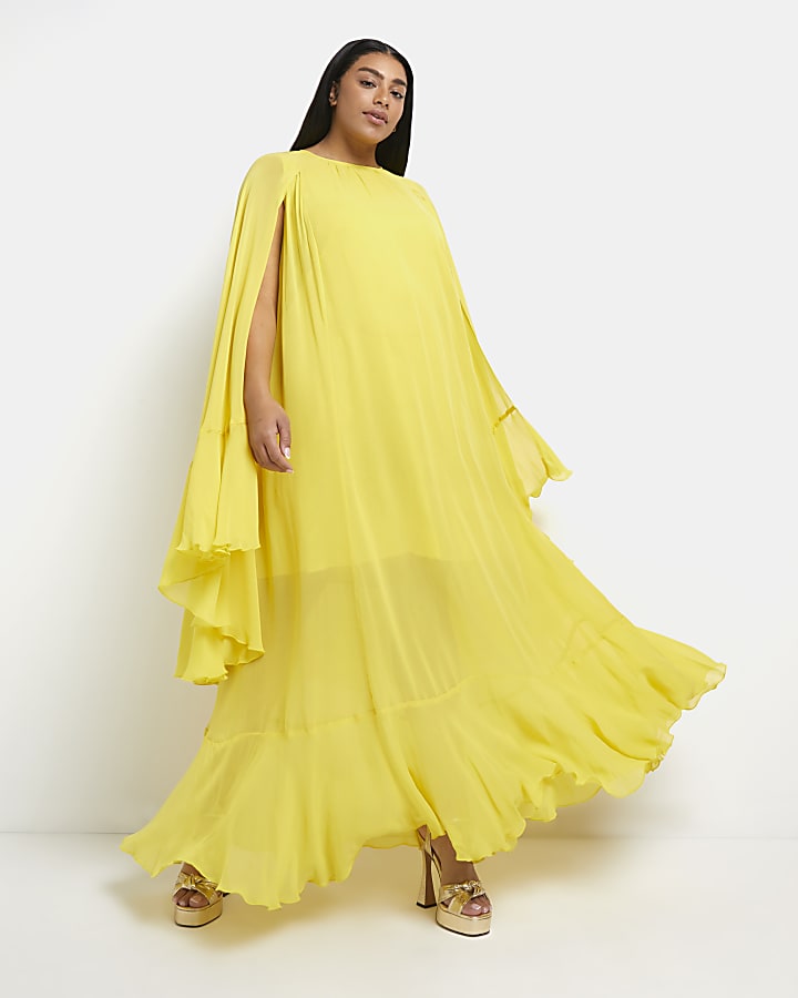 Plus yellow layered maxi dress