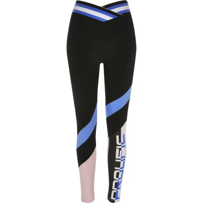 Prolific black colour block V waist leggings