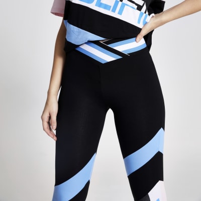 Prolific black colour block V waist leggings