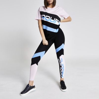 Prolific black colour block V waist leggings
