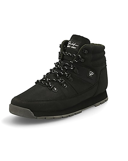 360 degree animation of product Prolific black mid top hiking boots frame-0