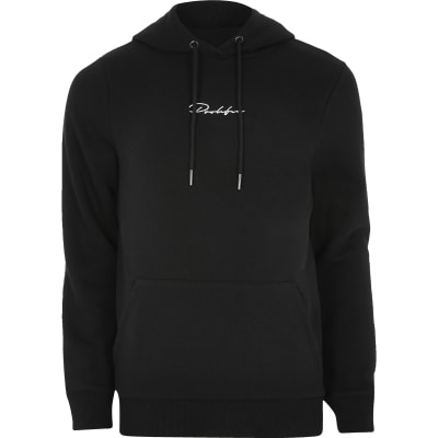 muscle fit black hoodie