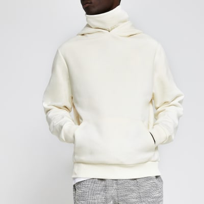 Prolific ecru double neck slim fit hoodie River Island