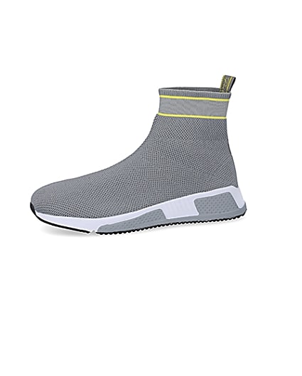 360 degree animation of product Prolific grey knitted high top sock trainers frame-2