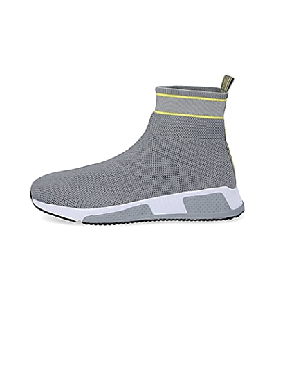 360 degree animation of product Prolific grey knitted high top sock trainers frame-3