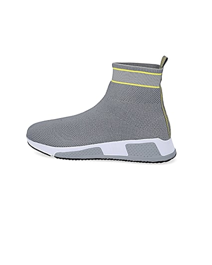 360 degree animation of product Prolific grey knitted high top sock trainers frame-4