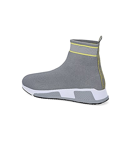 360 degree animation of product Prolific grey knitted high top sock trainers frame-5