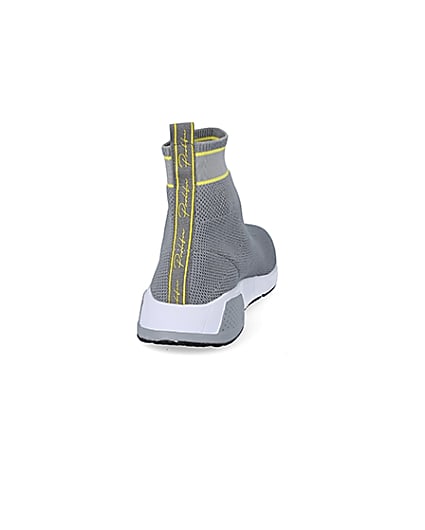 360 degree animation of product Prolific grey knitted high top sock trainers frame-10