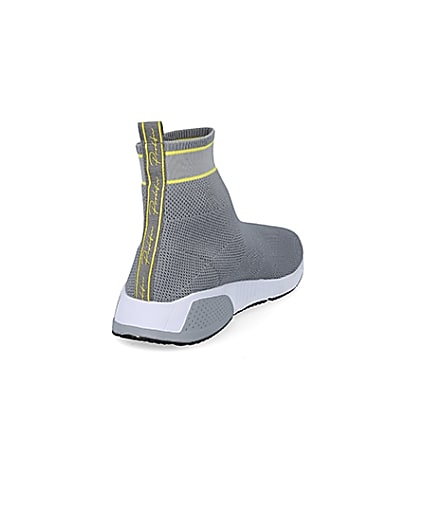 360 degree animation of product Prolific grey knitted high top sock trainers frame-11